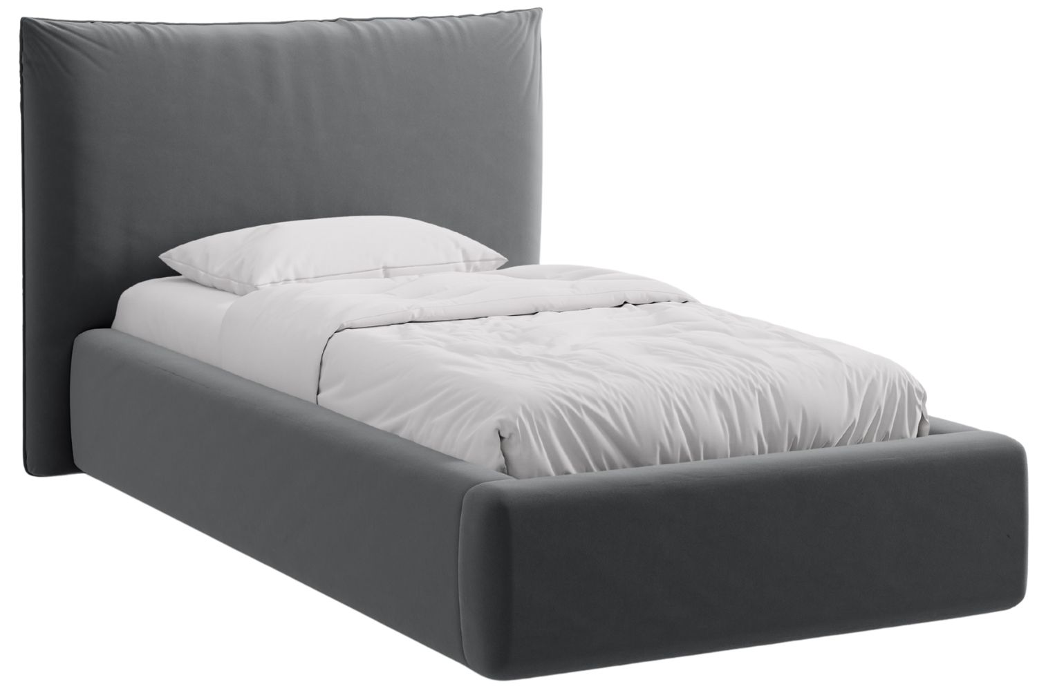 Micadoni Šedá sametová jednolůžková postel Kaelle 90 x 200 cm s úložným prostorem