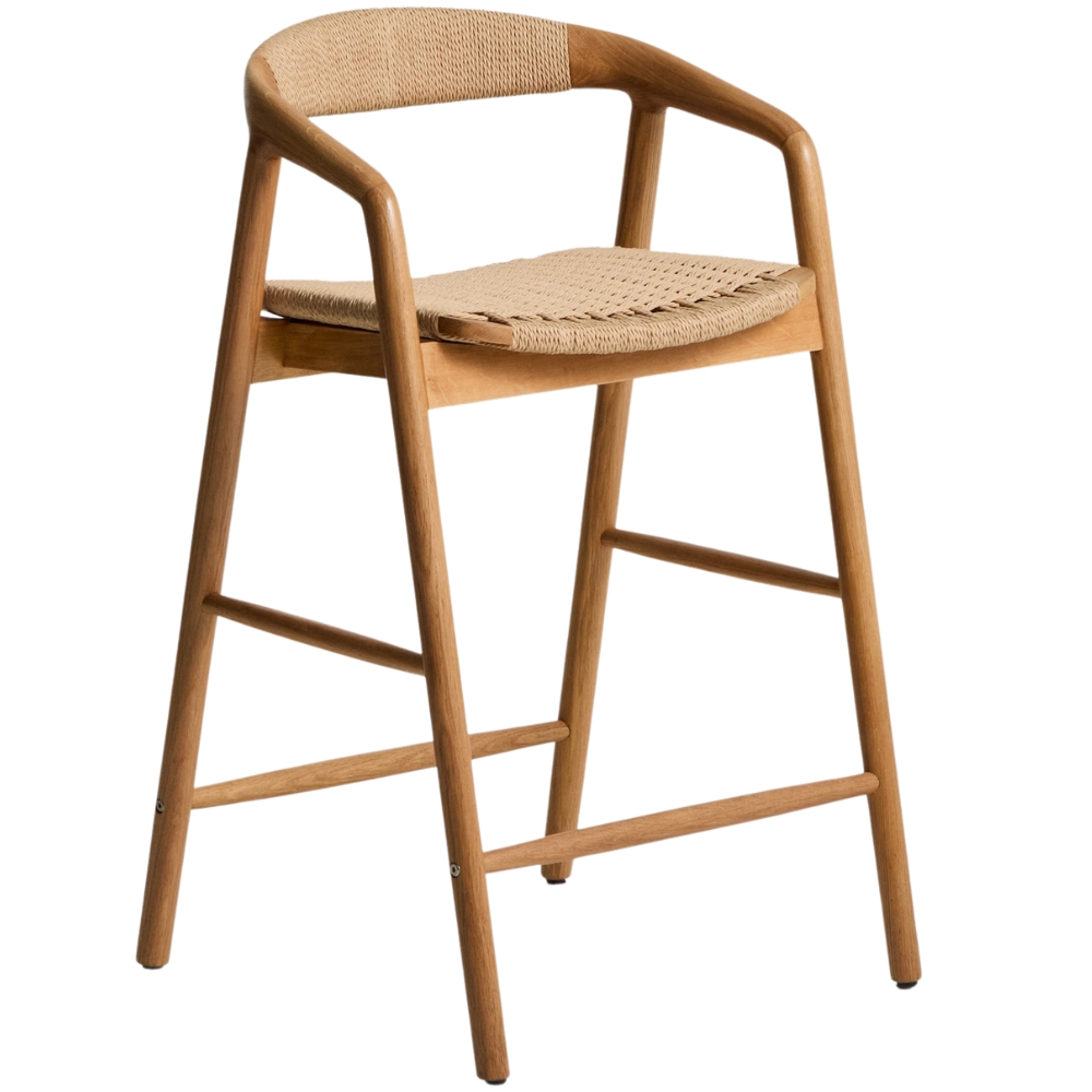 Kave Home Dubová barová židle Derile 65 cm s výpletem