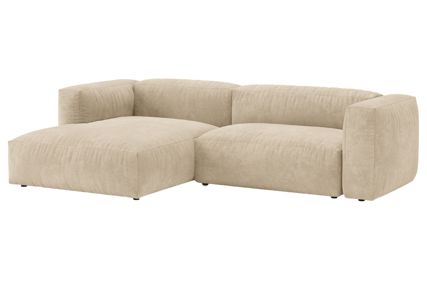 Micadoni Světle béžová sametová rozkládací pohovka Martina 280 cm, levá