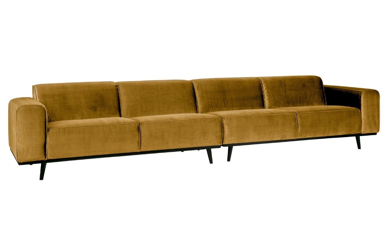 WOOOD Medově žlut&aacute; sametov&aacute; čtyřm&iacute;stn&aacute; pohovka Twilight 372 cm