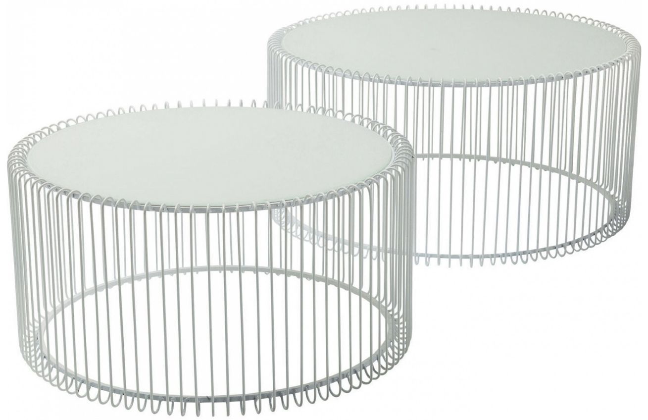 Kare Design Set dvou bílých kovových konferenčních stolků Wire 69,5/60 cm