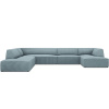 Světle modrá manšestrová rohová pohovka MICADONI Ruby II. 366 cm, levá