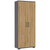 Tmavě šedá kancelářská skříň Germania Profi 2.0 200 x 80 cm s dubovým dekorem