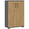 Tmavě šedá kancelářská skříň Germania Profi 2.0 123 x 80 cm s dubovým dekorem