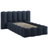 Tmavě modrá čalouněná jednolůžková postel Micadoni Lupine 90 x 200 cm s úložným prostorem