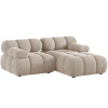 Béžová sametová rohová pohovka MICADONI Bellis 188 cm, pravá