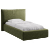 Zelená žinylková jednolůžková postel MICADONI Kaelle 90 x 200 cm s úložným prostorem