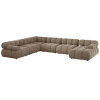 Tmavě béžová sametová rohová pohovka do U Micadoni Bellis 376 cm, levá