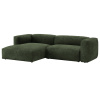 Zelená sametová rohová rozkládací pohovka Micadoni Martina 280 cm, levá