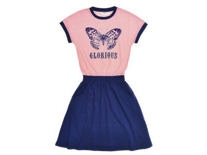 Dívčí šaty Glorious - růžová/navy - velikost 152