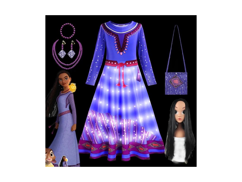 2023 New Movie Wish Asha Cosplay Costume Asha Princess Purple Long Dress  Cosplay Halloween Masquerade Costume For Girl