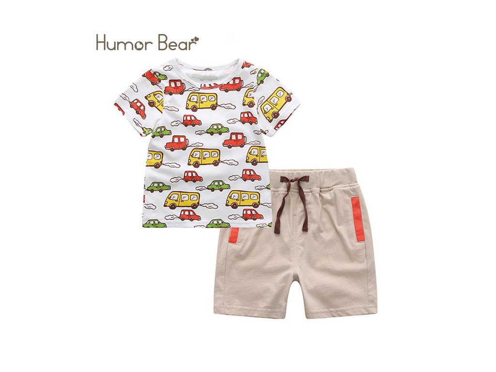 10 Humor Bear Boys Clothing Set Baby Boy Clothes New Summer Kids Clothing Sets Stripe Colorful T