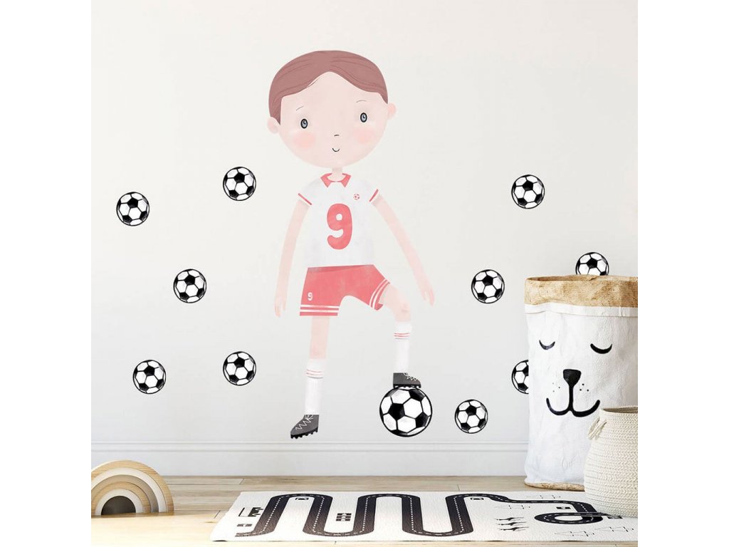 Samolepka na zeď Fotbalista červená (Barva Červená)