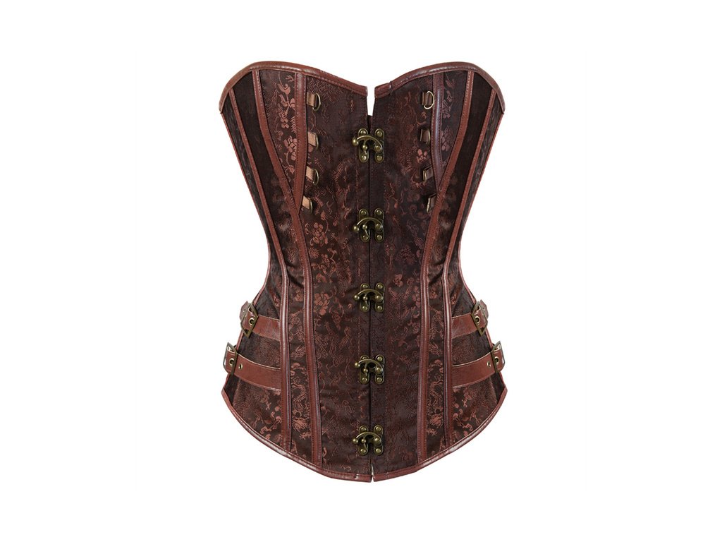 Steampunk Corsets for Women Gothic Corset Bustier Zipper Plus Size Vintage Faux Leather Corset Top Brown.jpg 640x640 (5)
