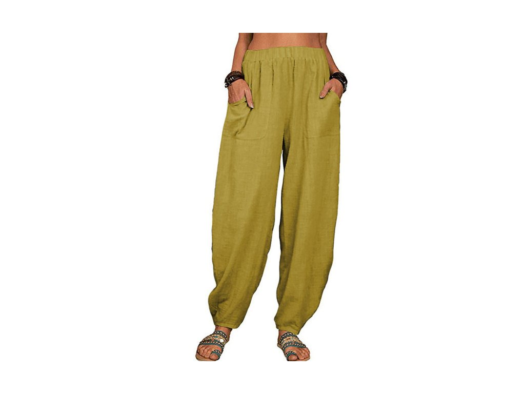 Women Harem Pants Summer Casual Vintage Cotton Linen Pants Elastic Waist Wide Leg Retro Loose Pockets.jpg 640x640 (7)