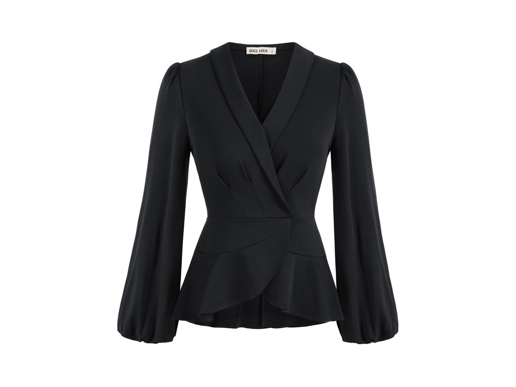 GK Women Vintage Long Sleeves Blouse Shawl Lapel Tops OL Ladies Irregular Wrap Hem Defined Waist.jpeg 640x640 (3)