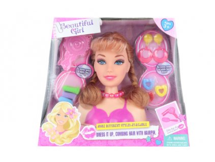 Česací hlava (s doplňky hřeben, gumičky, skřipečky a náušnice)