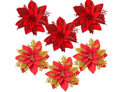 3PCS Christmas Flowers Red Gold Bling Flower Heads For Noel Home Tree Decorations Navidad Party Table.jpg