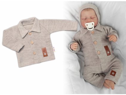 Pletený svetřík s knoflíčky Boy, Baby Nellys, béžový (Velikost koj oblečení 56 (1-2m))