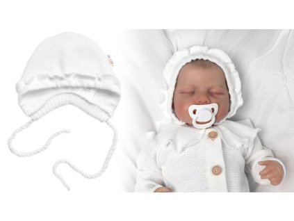 Pletená čepička na zavazování bonetka Girl, Hand Made Baby Nellys, bílá (Velikost 56/62 (0-3m))