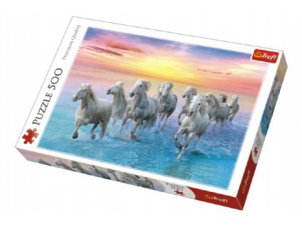 Puzzle Cválající bílé koně 500 dílků 48x34cm v krabici 40x27x4,5cm