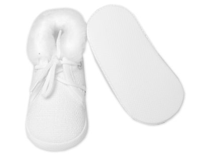Kojenecké capáčky/botičky na šněrování s kožíškem, Baby Nellys, bílé (Velikost 56/62 (0-3m))
