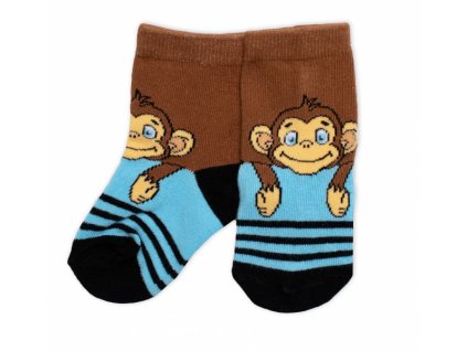 Dětské bavlněné ponožky Monkey - hnědé/modré (Velikost koj oblečení 15-18)