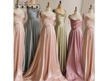 BABYONLINE Simple Soft Sliky Satin Bridesmaid Gown Cowl Neckline with Tieing Thin Straps Leg Slit and.jpg