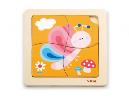 Dřevěné puzzle 4 dílky - motýl