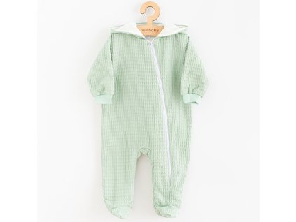 Kojenecký mušelínový overal s kapucí New Baby Comfort clothes šalvějová (Barva Zelená, Velikost 80 (9-12m))