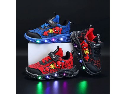 Disney LED Casual Sneakers Red Black For Spring Boys Spiderman Mesh Outdoor Shoes Children Lighted Non.jpg (1)