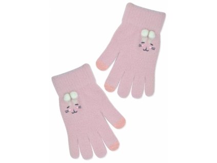 Dětské, prstové rukavice, Kočička 3D, růžově pudrové