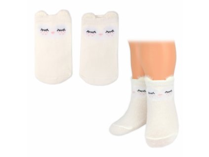 Dívčí bavlněné ponožky Smajlík 3D - smetanové - 1 pár