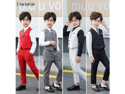 Boy Plaid Vest Blazer Kids Waistcoat Wedding Clothes Set Toddler Formal Dress Suit Child Brooch Shirt.jpg (1) kopie