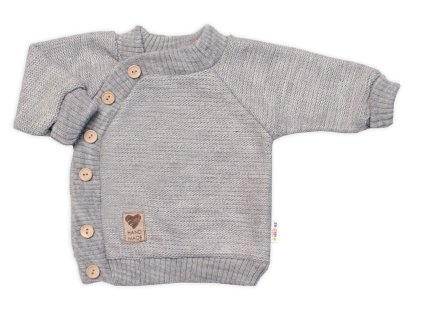 Dětský pletený svetřík s knoflíčky, zap. bokem, Hand Made Baby Nellys, šedý (Velikost 56/62 (0-3m))