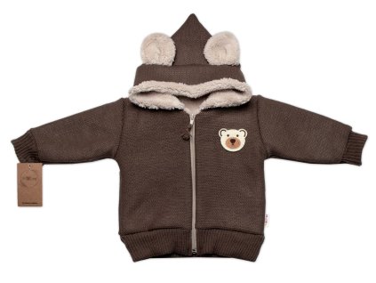 oteplena pletena bundicka teddy bear baby nellys dvouvrstva hneda