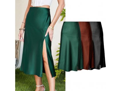 2023 Women Split Skirts Summer Fashion Soft satin skirt women s high waist A line skirts.jpg