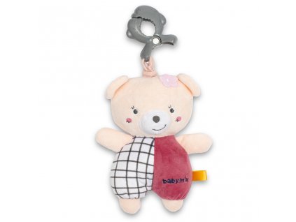 Dětská plyšová hračka s hracím strojkem a klipem Baby Mix Medvídek růžová (Barva Červená)
