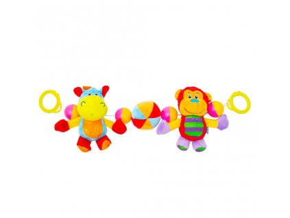 Dětské plyšové chrastítko do kočárku Baby Mix hrošík a opička (Barva Dle obrázku)