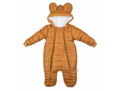 Zimní prošívaná kombinéza Lux s kapucí Ouško Baby Nellys, čokoládový (Velikost koj oblečení 74 (6-9m))