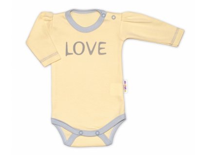 Body dlouhý rukáv Love - žluté, vel. 56 (Velikost koj oblečení 56 (1-2m))