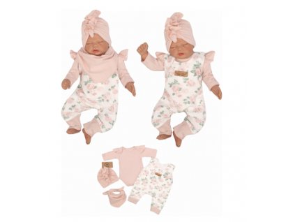 Z&Z 4-dílná soupravička body, láclé kalhoty, čepička + šátek - starorůžová, vel. 80 (Velikost koj oblečení 86 (12-18m))