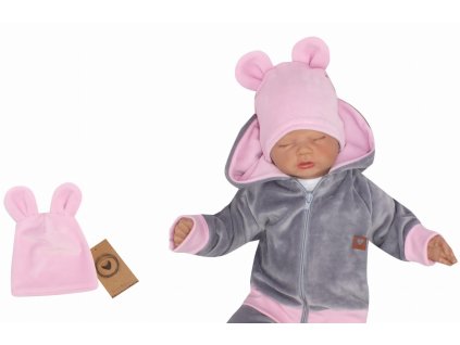 Z&Z Velurová, semišková čepička s oušky Teddy, sv . růžová (Velikost 56/62 (0-3m))