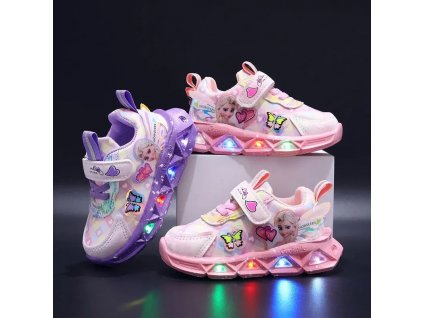 Disney LED Casual Sneakers For Spring Girls Frozen Elsa Princess Print Pu Leather Shoes Children Lighted.jpeg