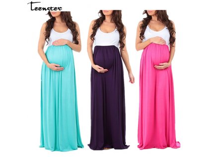 Teenster Maternity Clothing Maternity Dresses Sleeveless Pregnancy Dress Vestido Patchwork Large Pendulum Gravida Clothes 0