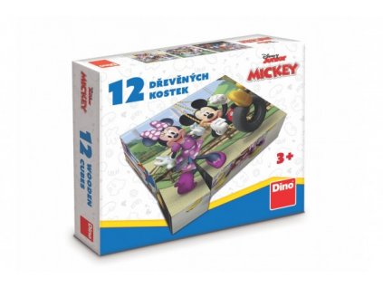 Kostky kubus Mickey a Minnie Disney dřevo 12ks v krabičce 21x18x4cm