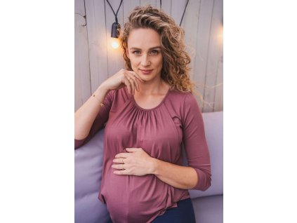 Těhotenské a kojící tričko Kangaroo milk & love růžovo hnědá (Barva Růžová, Velikost S)