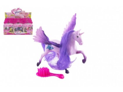 Jednorožec/kůň s křídly česací s hřebenem plast 12cm 3 barvy v krabičce 12x16x4cm