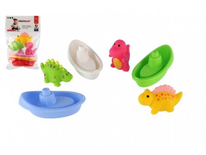 Lodičky 3ks + dinosaurus 3ks do vody stříkací plast mix druhů v sáčku 17x24cm 0m+