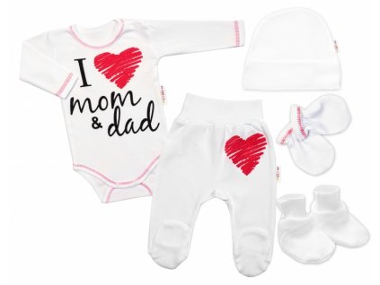 5-ti dílná soupravička do porodnice I love mom & dad, unisex (Velikost koj oblečení 62 (2-3m))